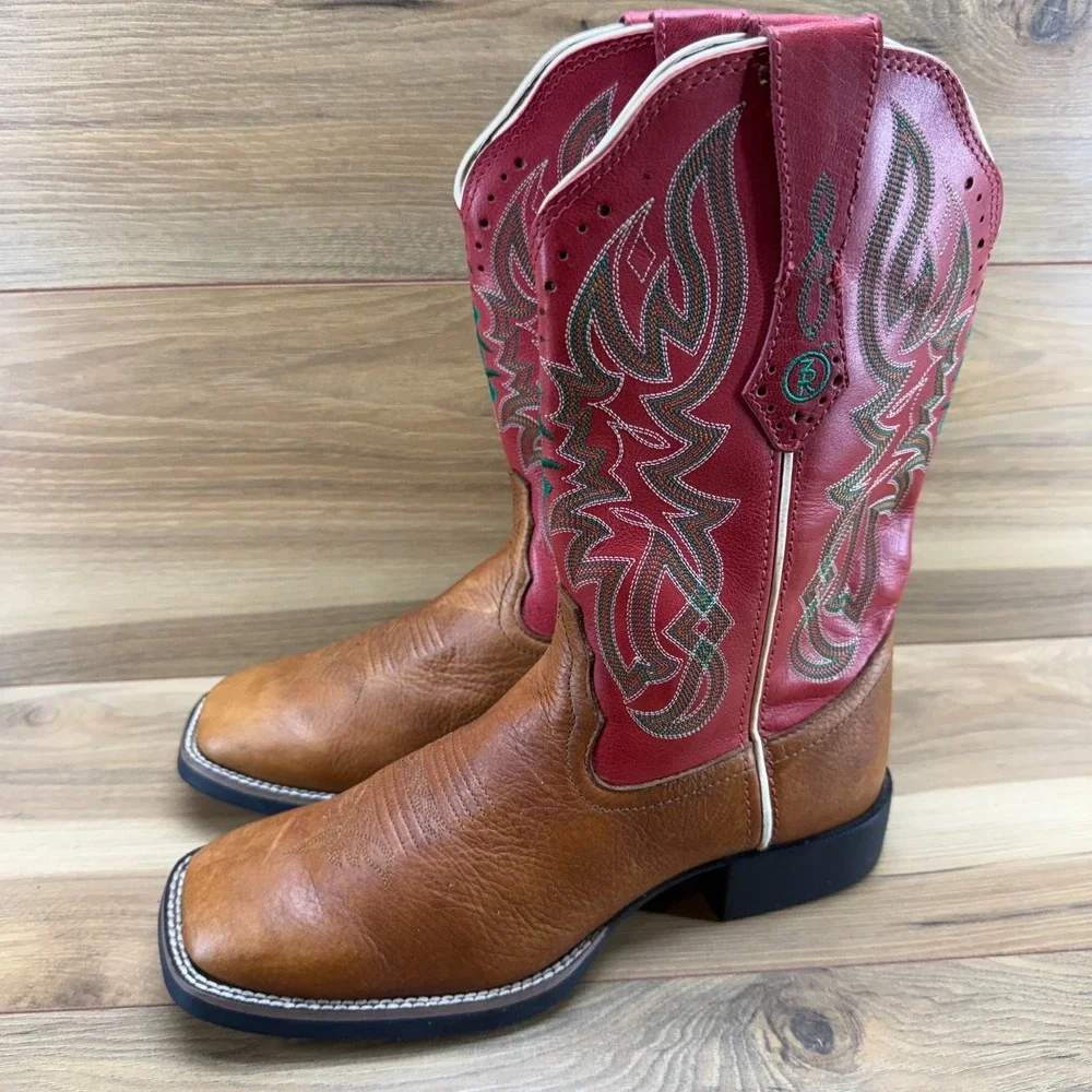 Tony‎ Lama 3R Youth Big Boys 7.5 Brown Leather Square Toe Western Boots